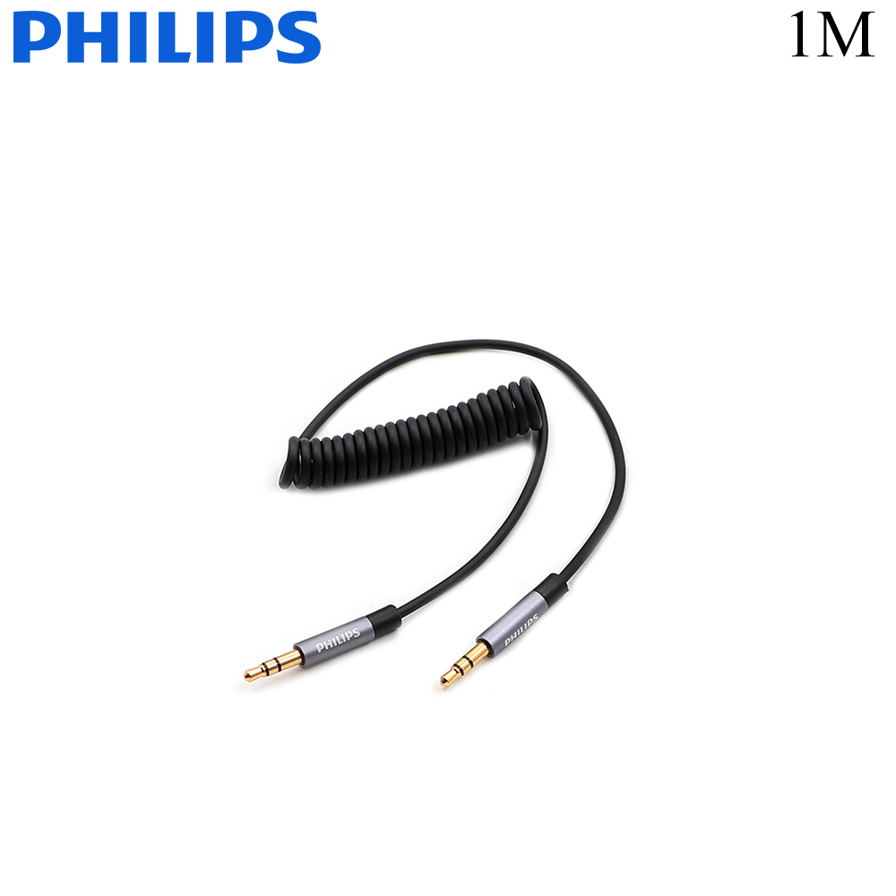 Audio Cable | Jack Stereo 3.5mm | Male - Male | 1M | Coiled | Black | Philips 