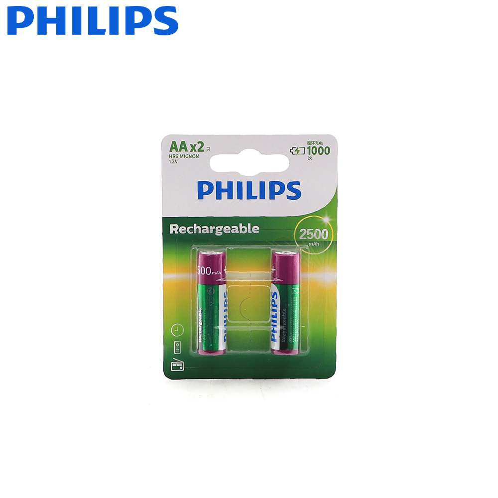 Nickel Metal Hydride Battery | Ni-MH Rechargeable | AA | 2pcs | 1.2V 2500mA | Philips