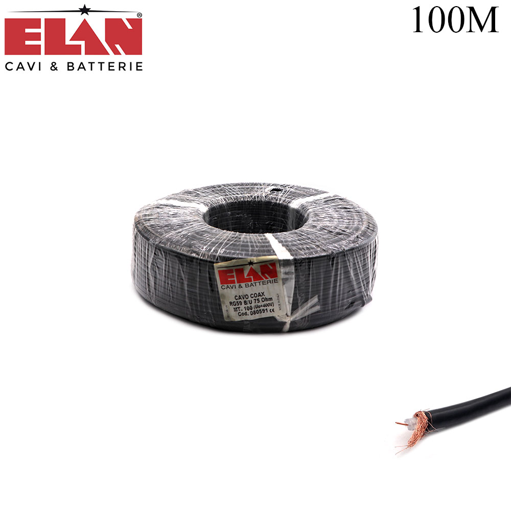 Coaxial Cable | RG-59 | 75 Ohm | 112 Wires | 100M | Black | Elan