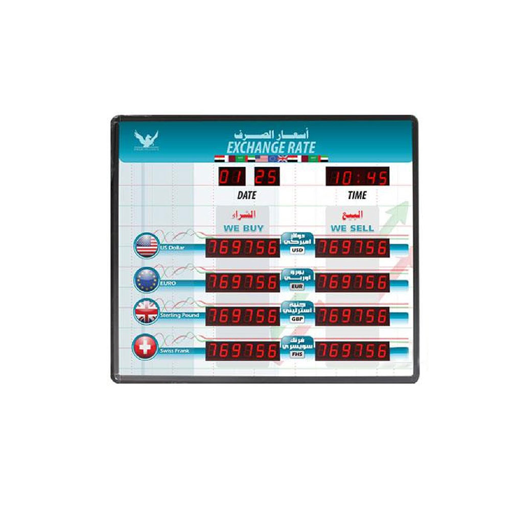 Exchange Rate | 1" | 4x Row | Clock & Date | Red