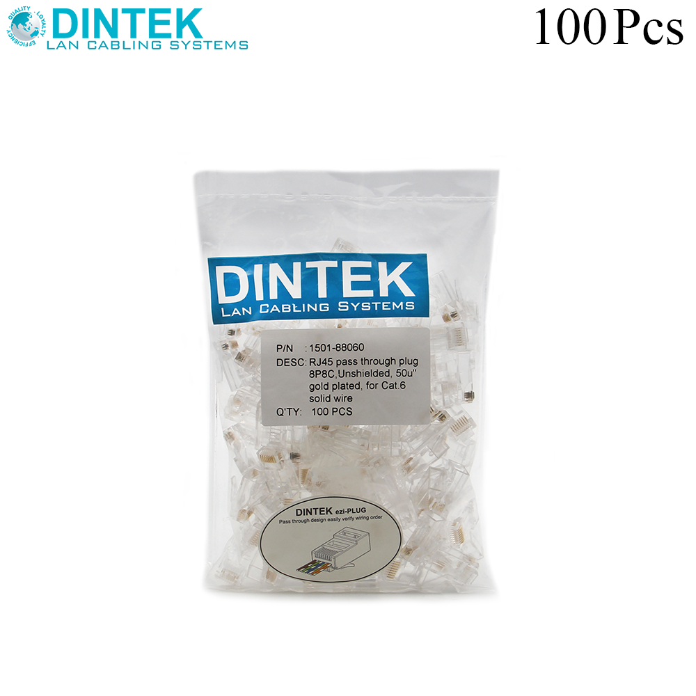 Network Plug | RJ45 CAT6 | 100pcs | Feed-Through | Dintek