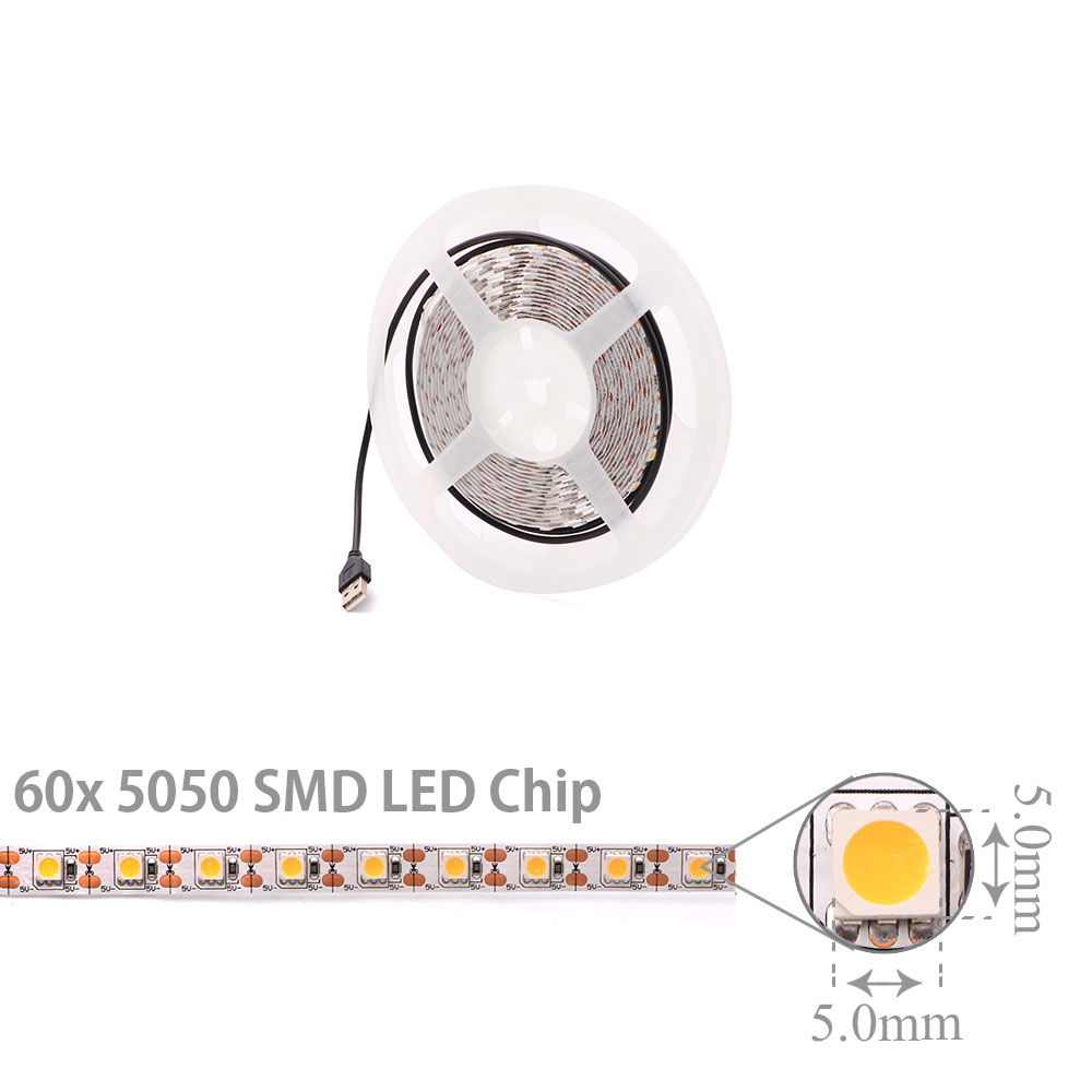 LED Strip Indoor | USB 5V | 5050 | Warm White | 60x LED Per Meter | 5M