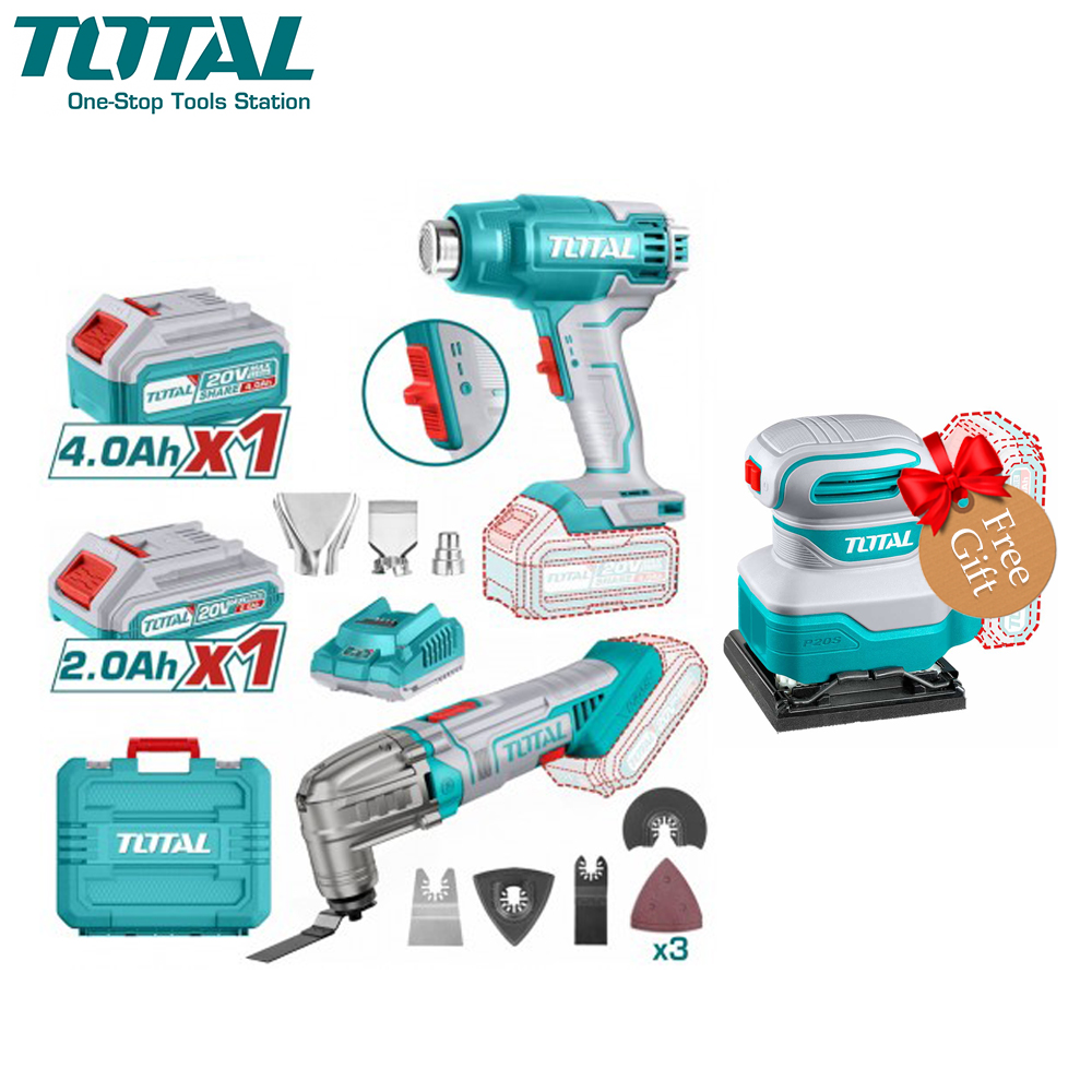 Combo Kit | Heat Gun | Cordless | Li-ion 20V 2A | With Saw Jig & Sander Sheet | Total