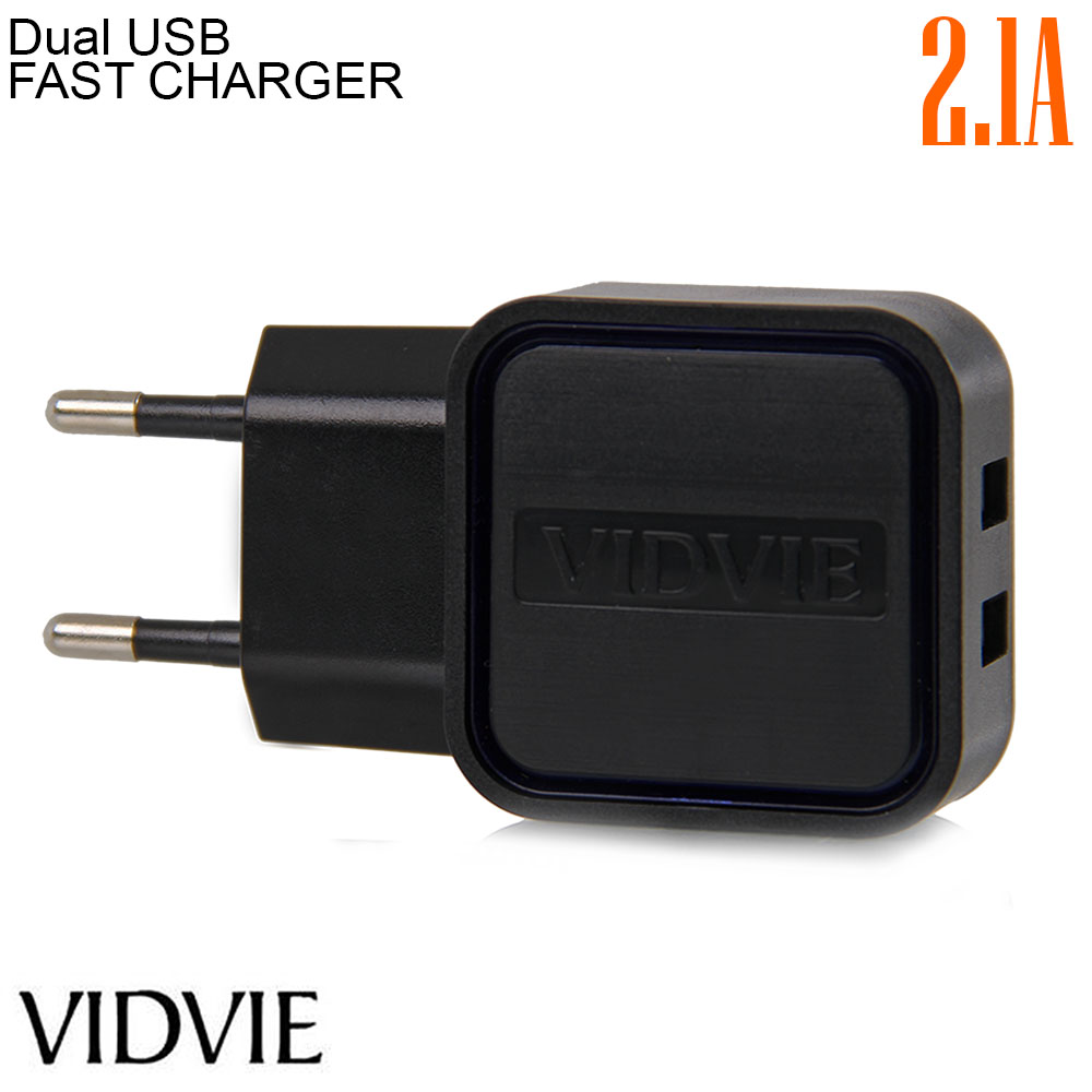 Mobile Charger | 2x USB-A | EU Plug | 2.1A | Lightning | Vidvie