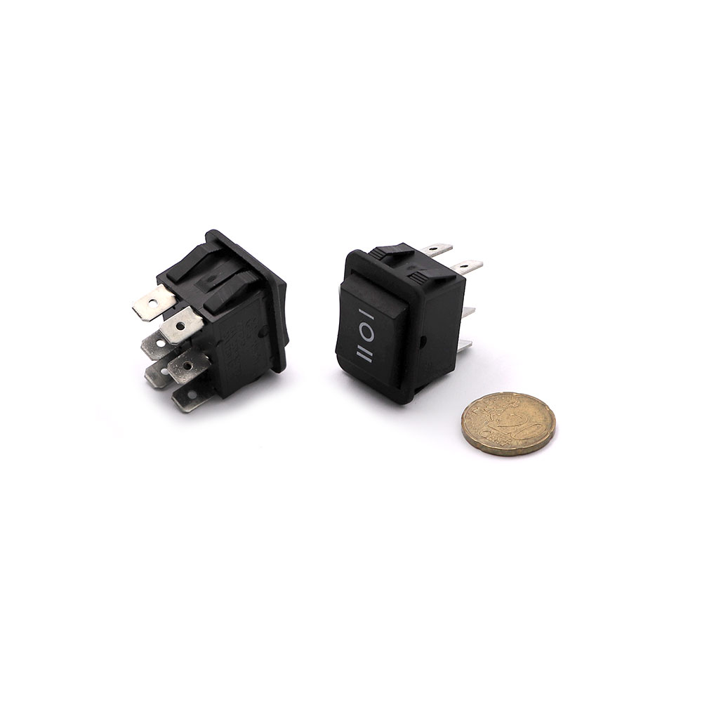 Switch | Rocker | 6-Pin DPDT | 26x21.6mm | ON-OFF-ON | Black