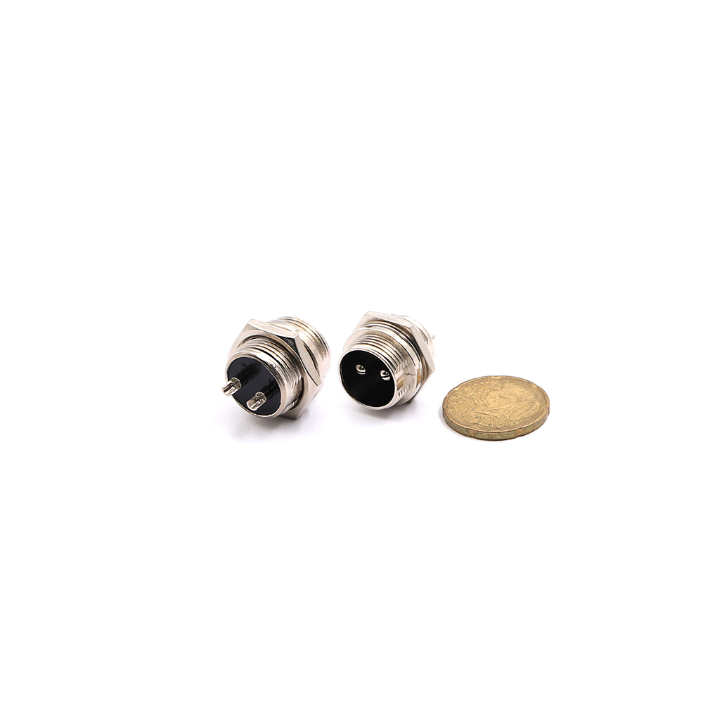 Circular Plug | Aviation Connector 2-Pin Male 16mm | Chassis Mount