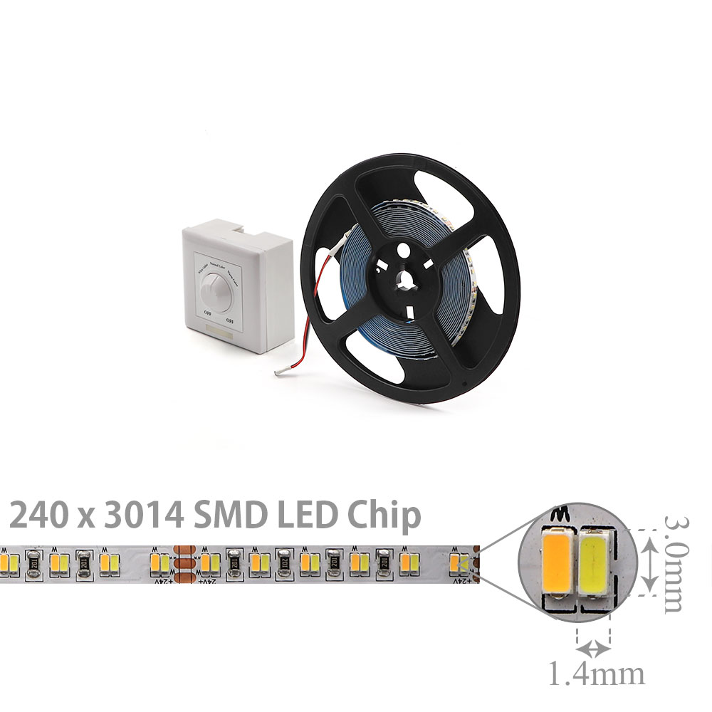 LED Strip Indoor | 24V DC 120W | 3014 | Warm & White | 240x LED | Remote | 5M