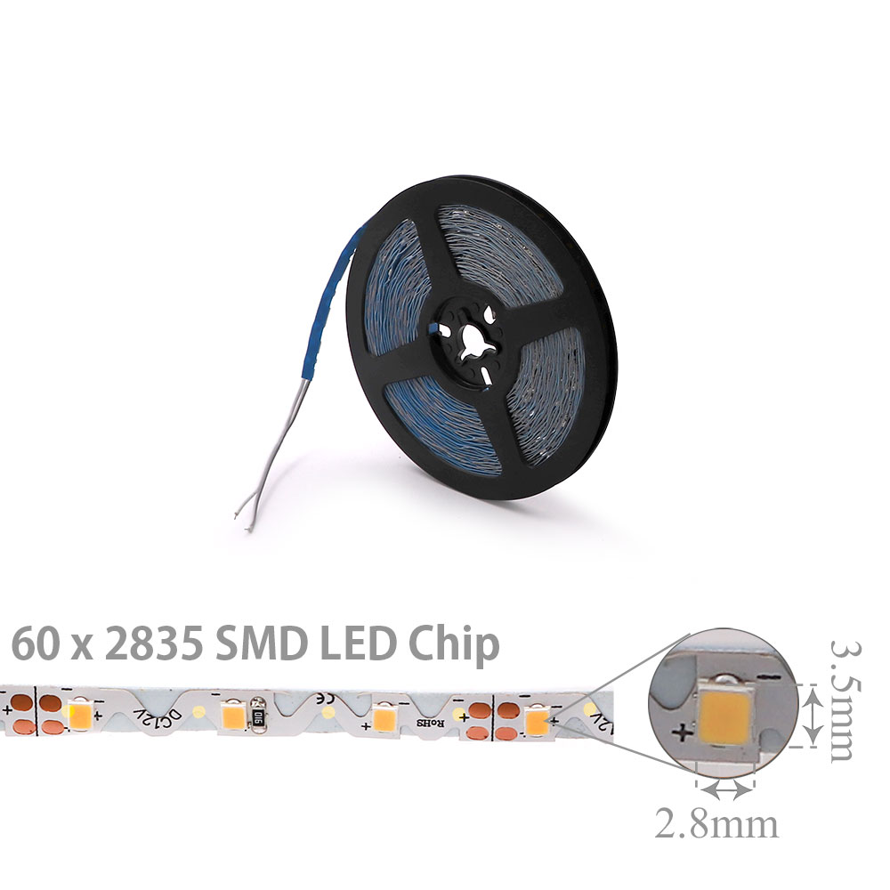 LED Strip Indoor | 12V DC 15W | 2835 | Warm White | 60x LED Per Meter | 5M | Flexible