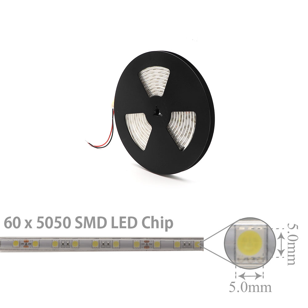 LED Strip Outdoor | 24V DC 72W | 5050 | White | 60x LED Per Meter | 5M | Lens | 14Lm