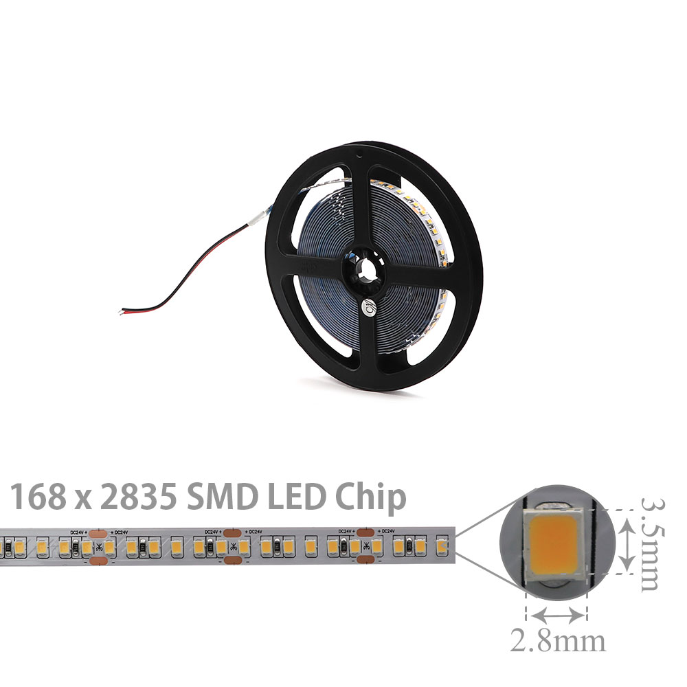 LED Strip Indoor | 24V DC 11W | 2835 | Warm White | 168x LED Per Meter | 5M