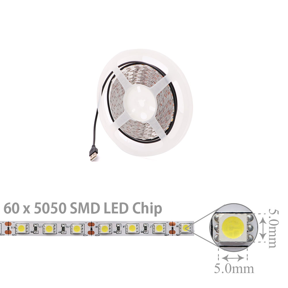 LED Strip Indoor | USB 5V | 5050 | White | 60x LED Per Meter | 5M