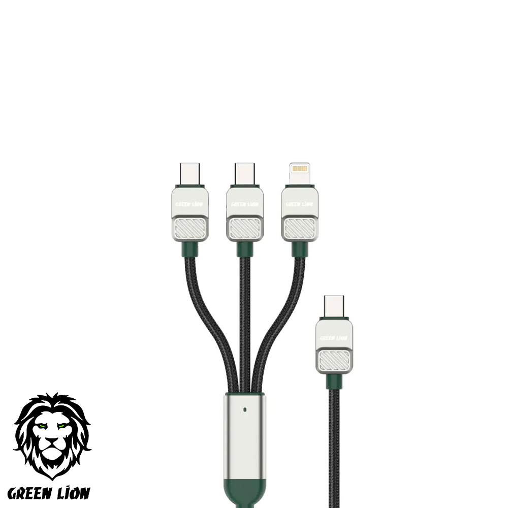 Mobile Cable | Data & Charging | USB-A - Lightning & 2x USBC | Green Lion