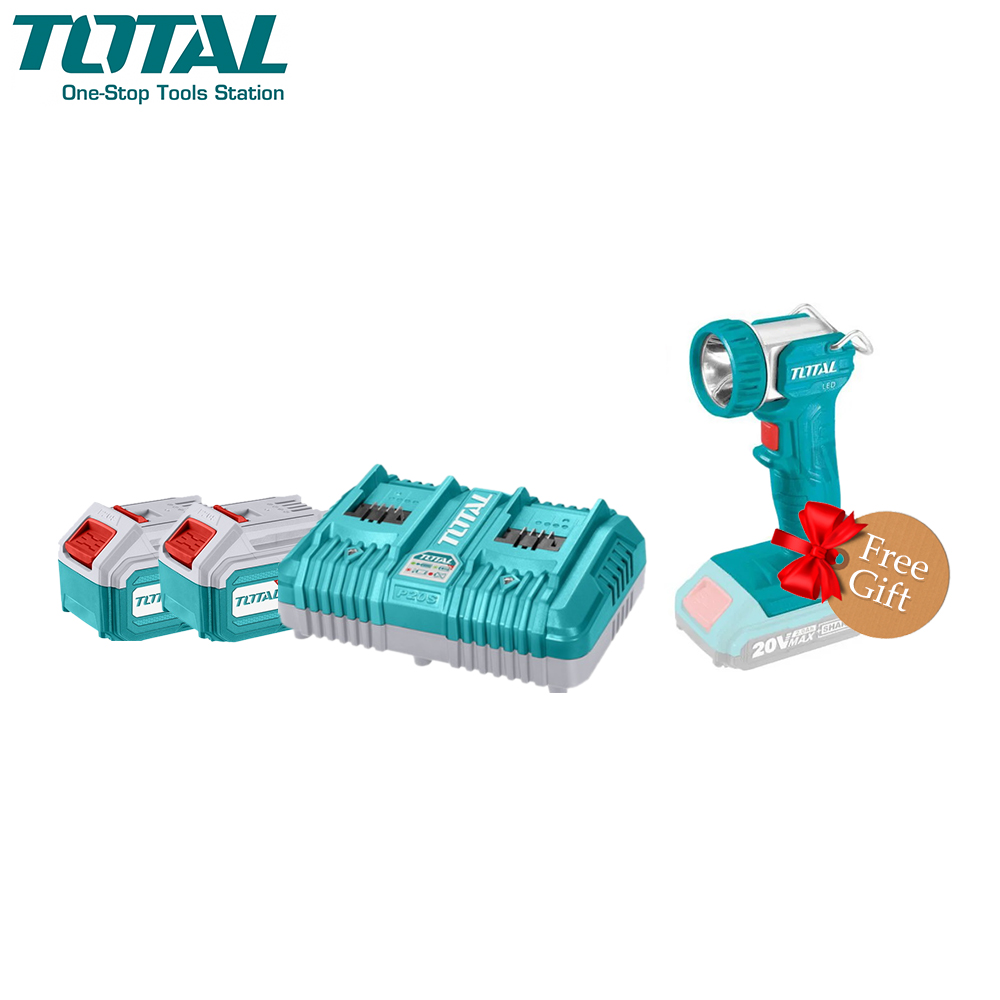 Combo Kit | Drill | Li-ion Battery Pack | 2x20V 5.0Ah | Double Charge | Torch 5W | Total