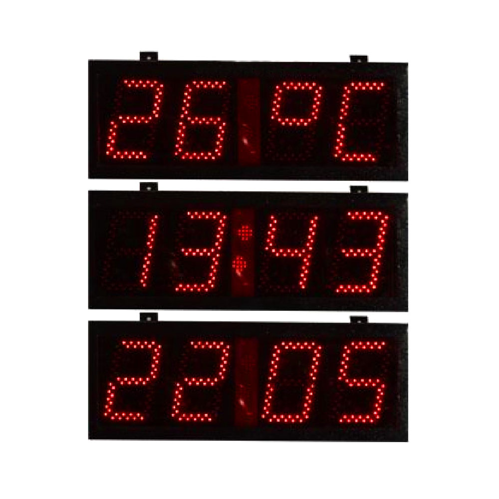 Digital Clock | 4x Digits | 5" | Time & Date & Temperature | Red | IP51