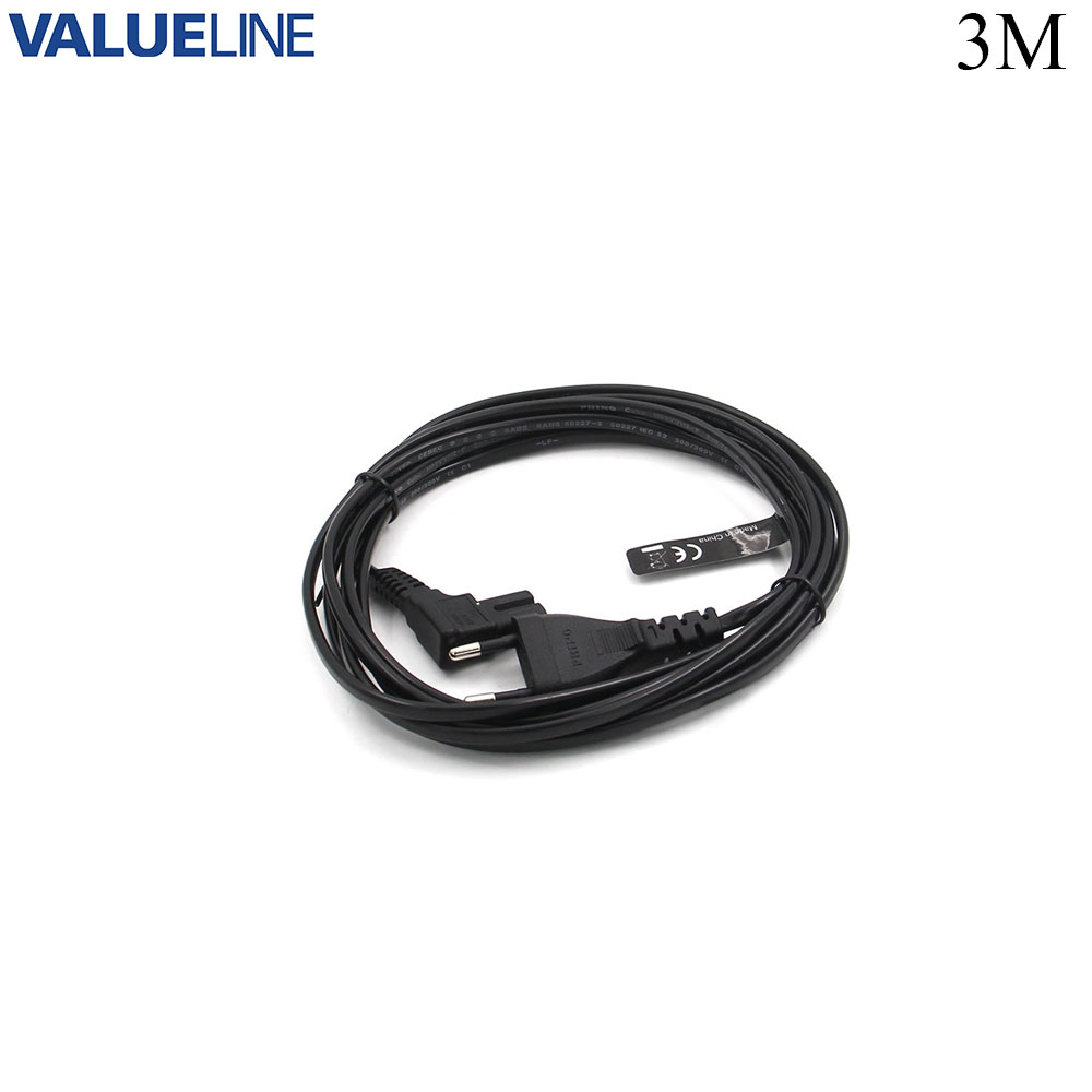 Power Cable | EU Plug - 2-Prong | 2x0.75mm | 90 Degree | Black | 3M | Valueline