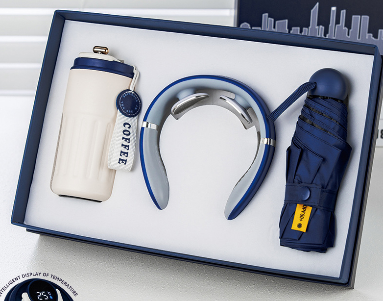 Gift Set Coffee Cup + Umbrella + Neck Massager Blue